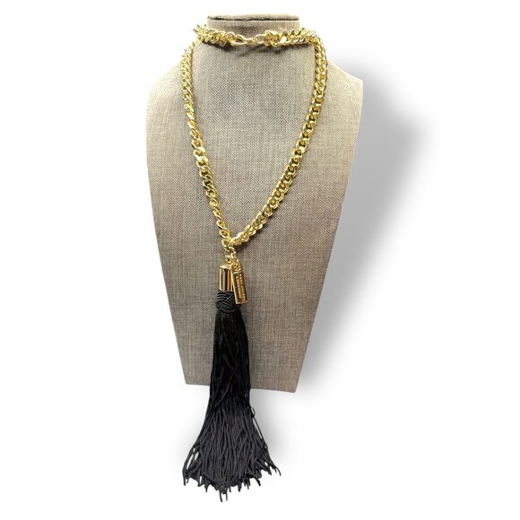 Marc Jacobs Decadence Gold-Tone Chain Necklace Black Tassel Pendant - Picture 1 of 4